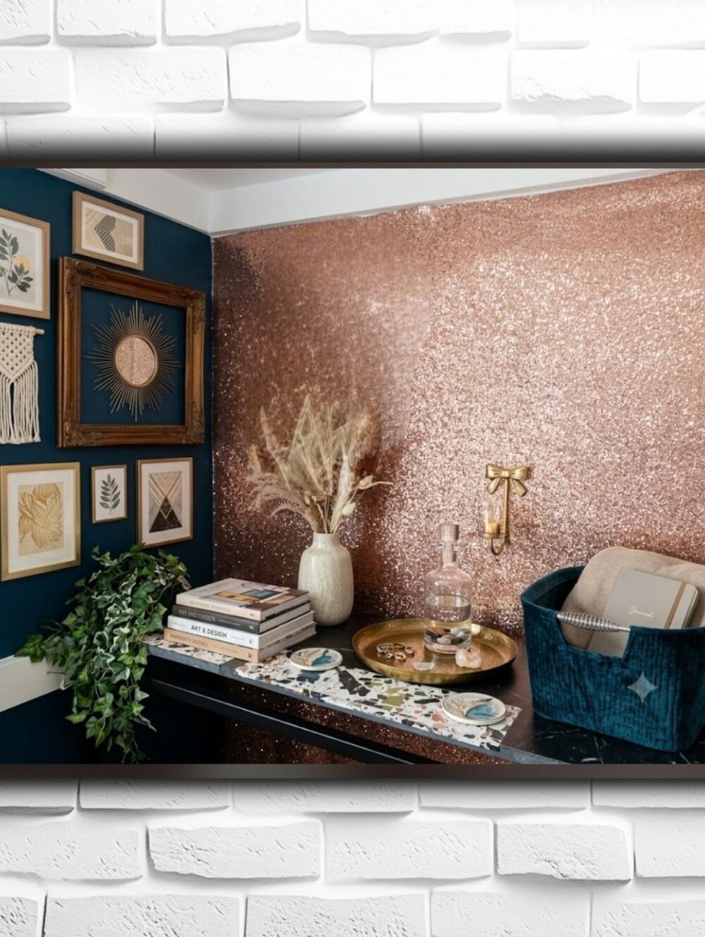 Rose Gold Sequin peel and stick wallpaper,  Sparkly Glitter , 11 in x 16.4